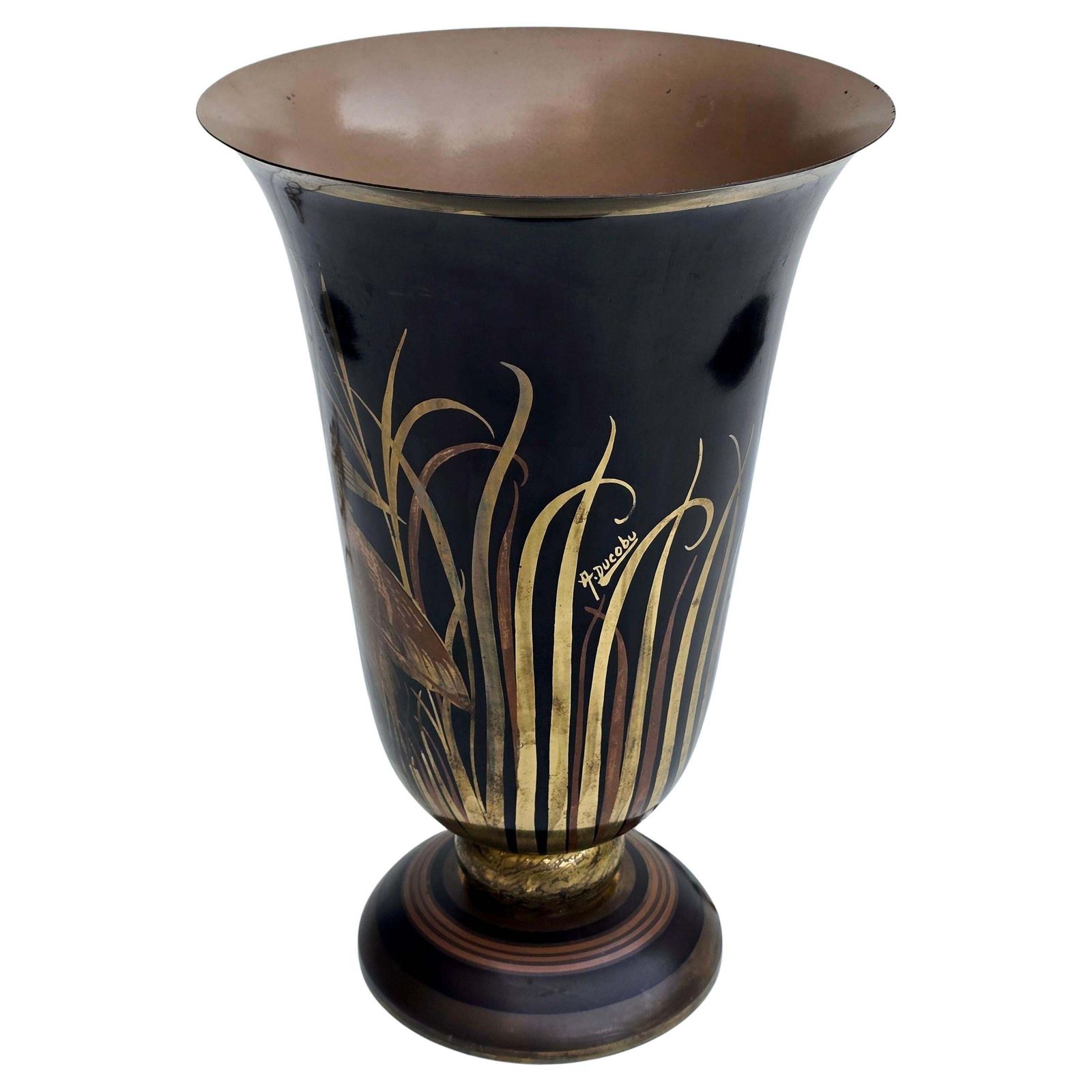 French Art Deco Lacquered And Gilded Lamp Base By A. Ducobu, Circa 1930 photo for sale
