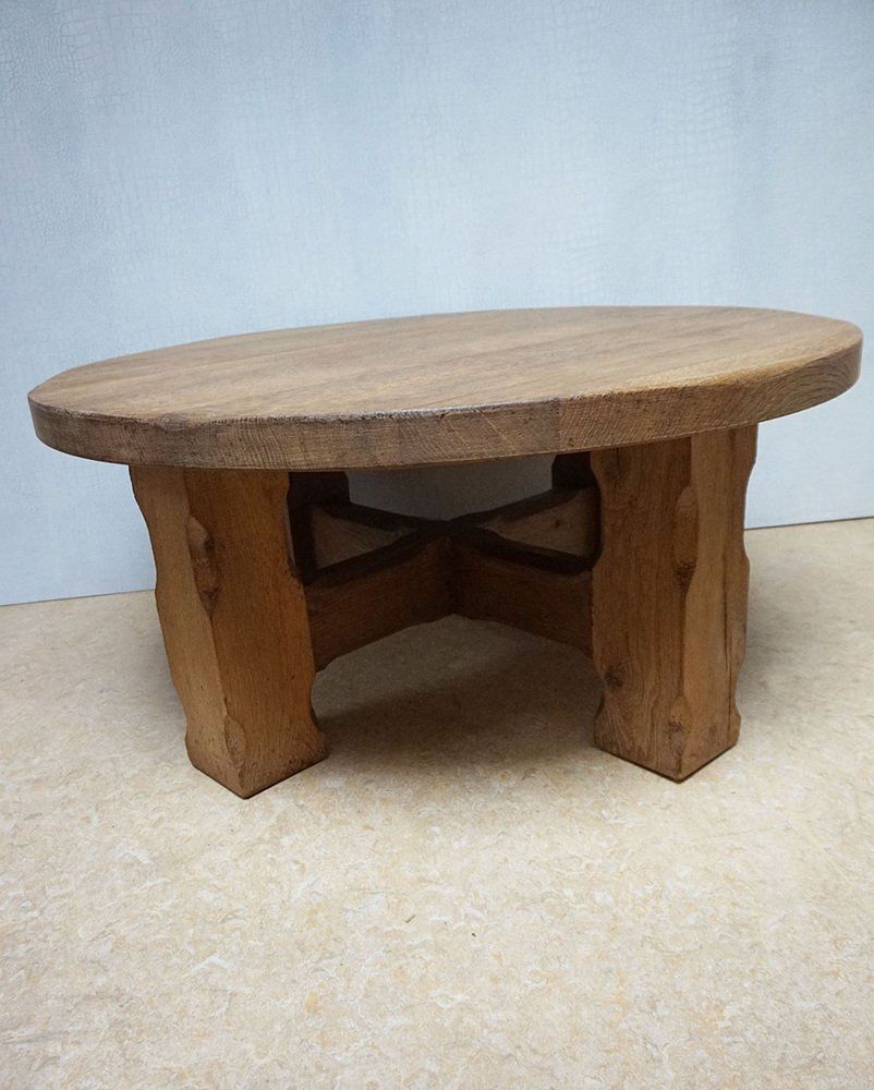 Brutalist Wabi Sabi Handcrafted Round Oak Coffee Table 1960s photo for sale