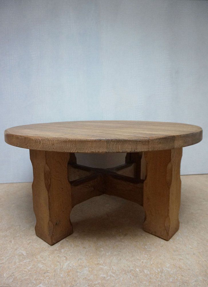 photo furniture Brutalist Wabi Sabi Handcrafted Round Oak Coffee Table 1960s