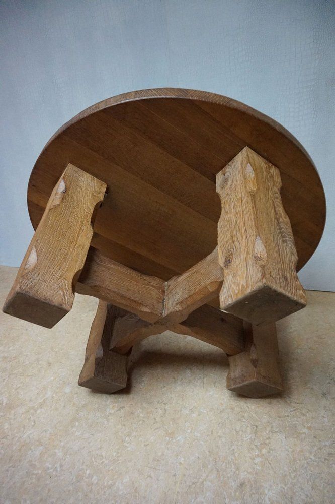 photo for sale Brutalist Wabi Sabi Handcrafted Round Oak Coffee Table 1960s