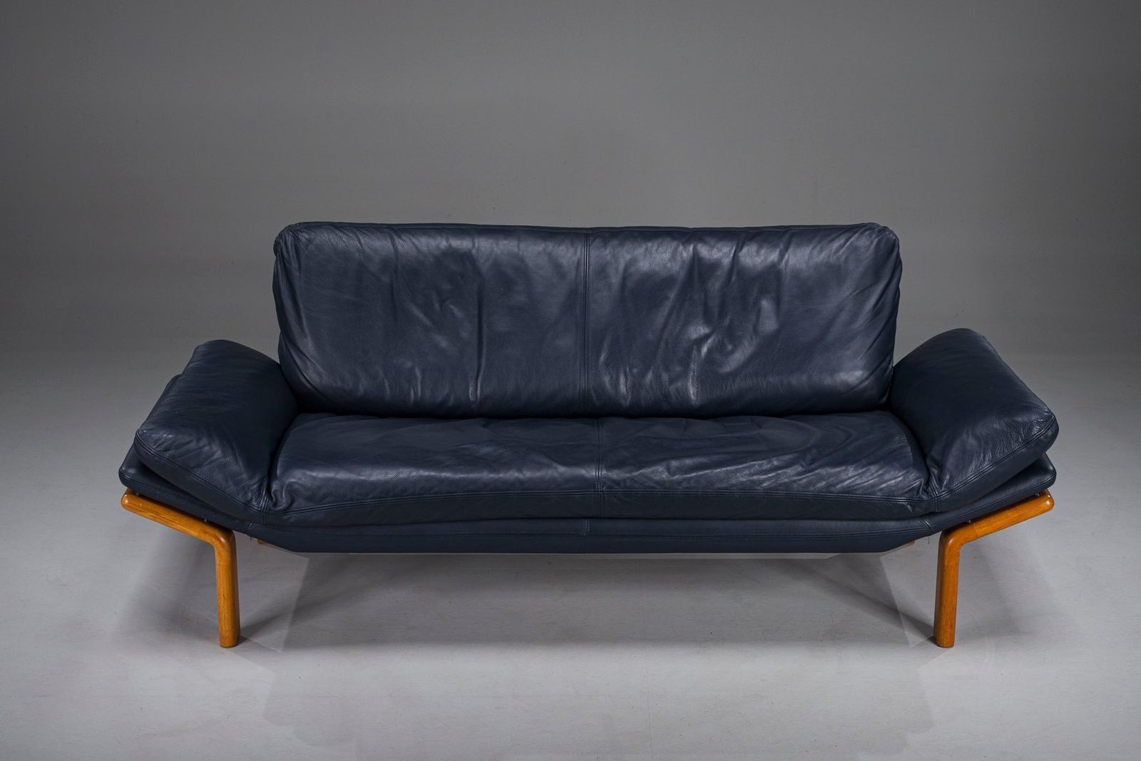 Danish 3 Seater Sofa In Teak And Navy Leather By Komfort, 1970s photo furniture