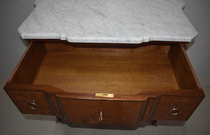 Commode Louis XV Louis XVI Transition In 20th Century Marquetry photo vintage
