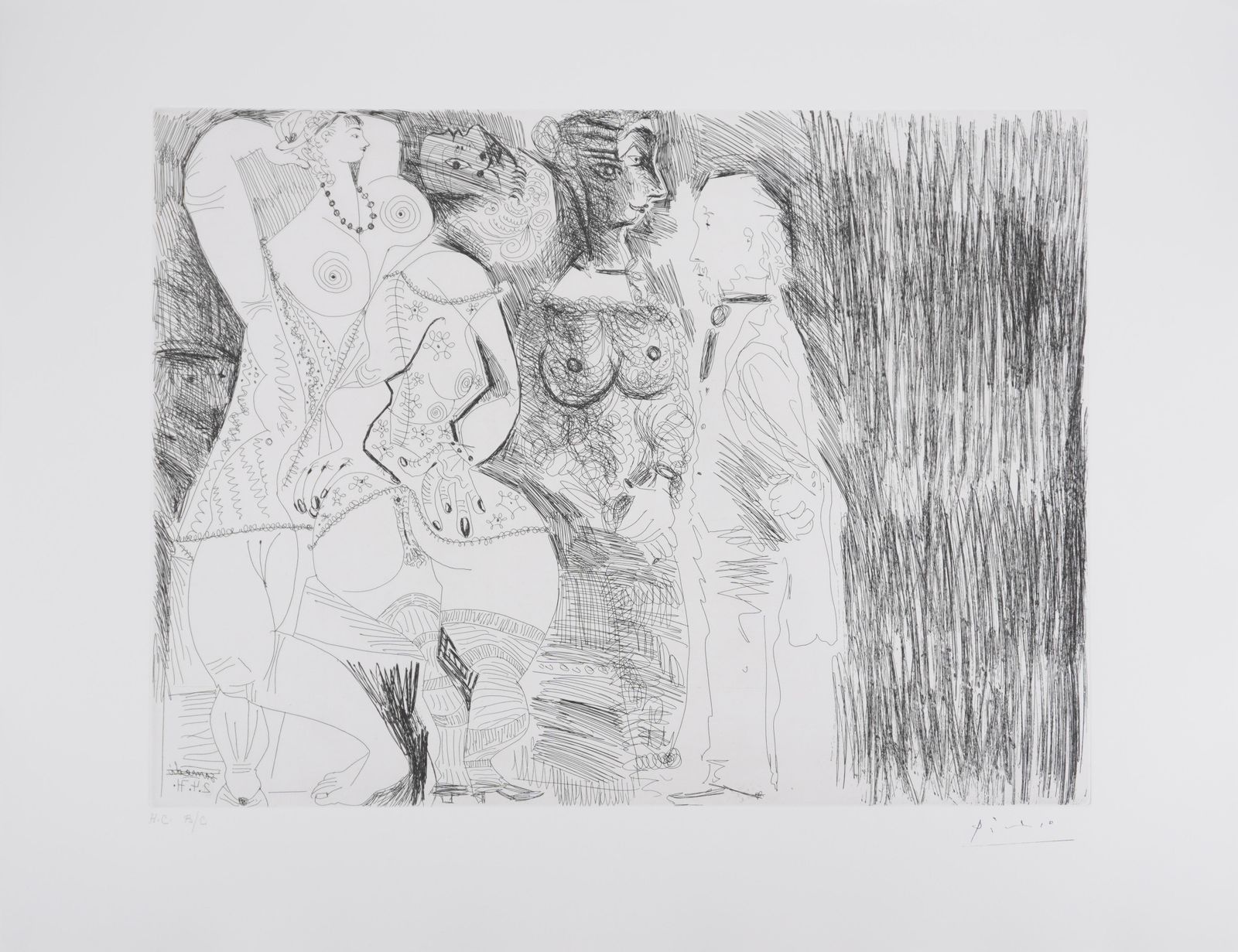 Pablo Picasso The 156, Degas Imagining And Two Girls   Original Etching, Signed (Baer #1971) 1978
