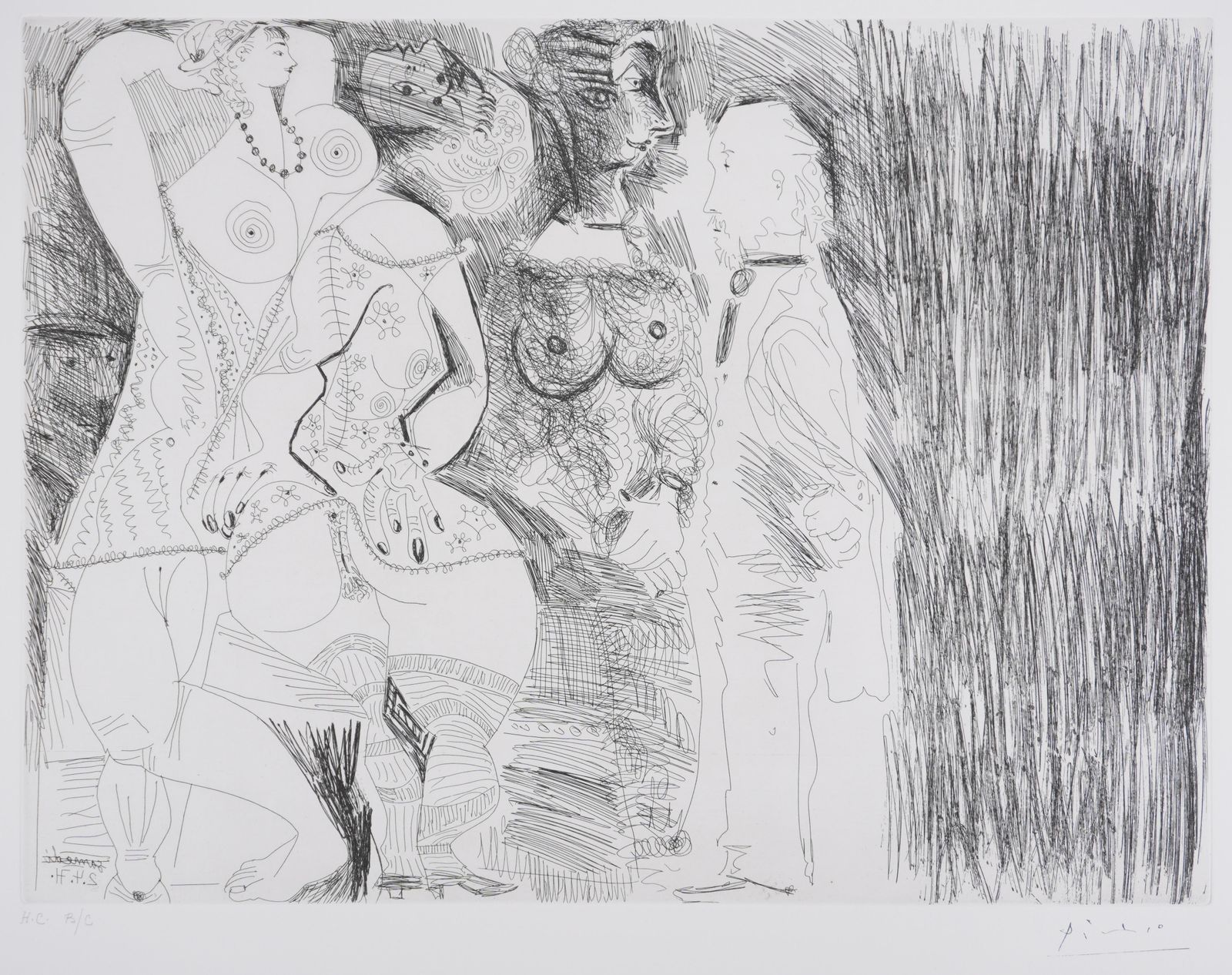 Pablo Picasso The 156, Degas Imagining And Two Girls   Original Etching, Signed (Baer #1971) 1978 photo for sale