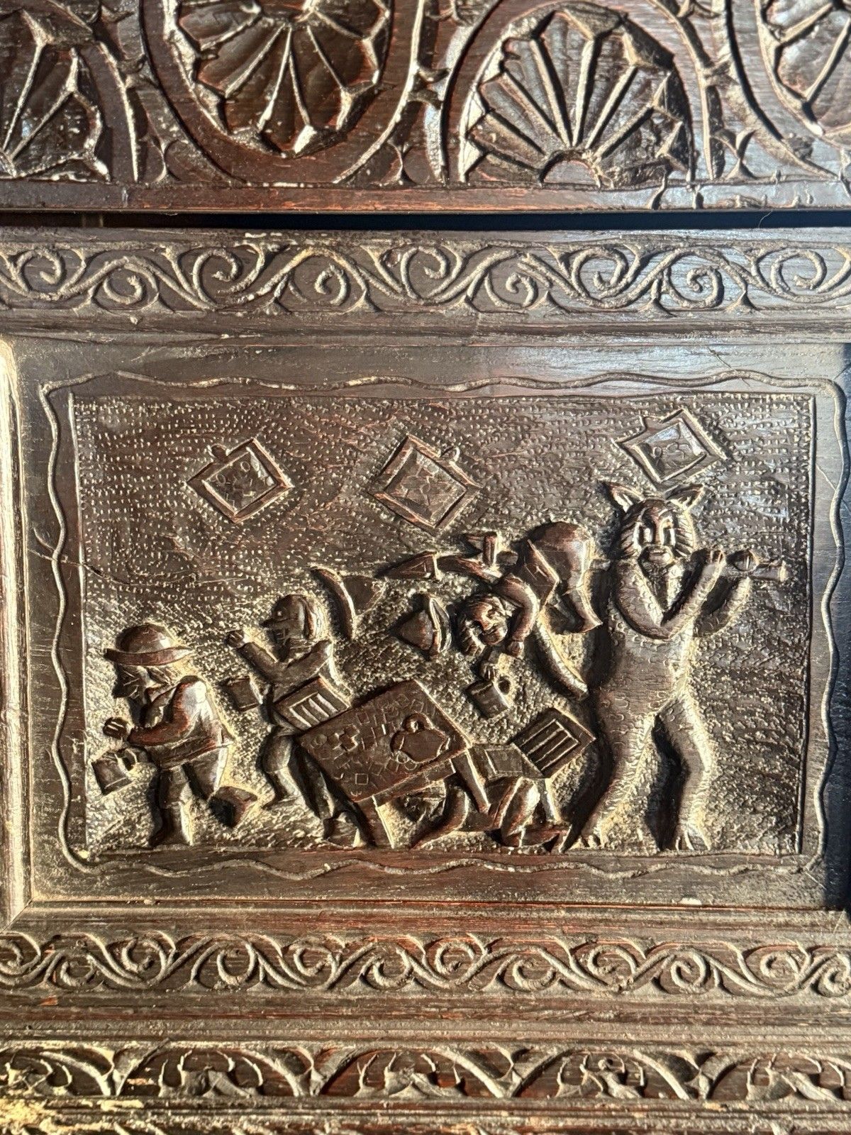photo for sale Rare Jacobean Antique Oak Hand Carved Folk Art Cabinet Buffet Cupboard 1600's