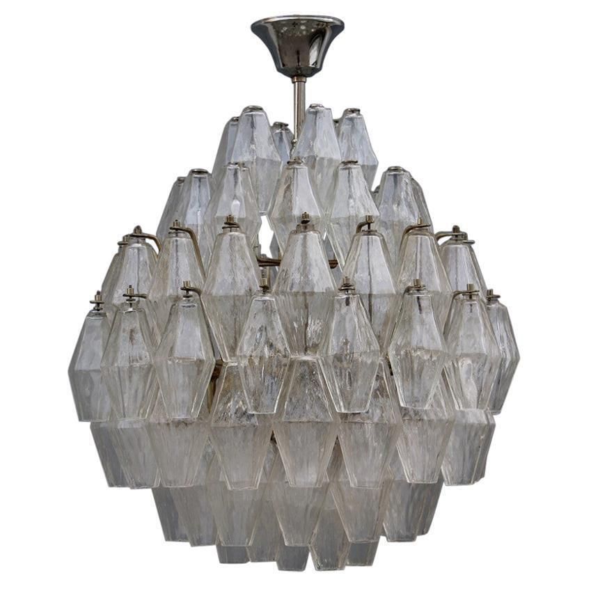 Round Murano Glass Venini Chandelier Poliedro 1950s Trasparent Italian Design