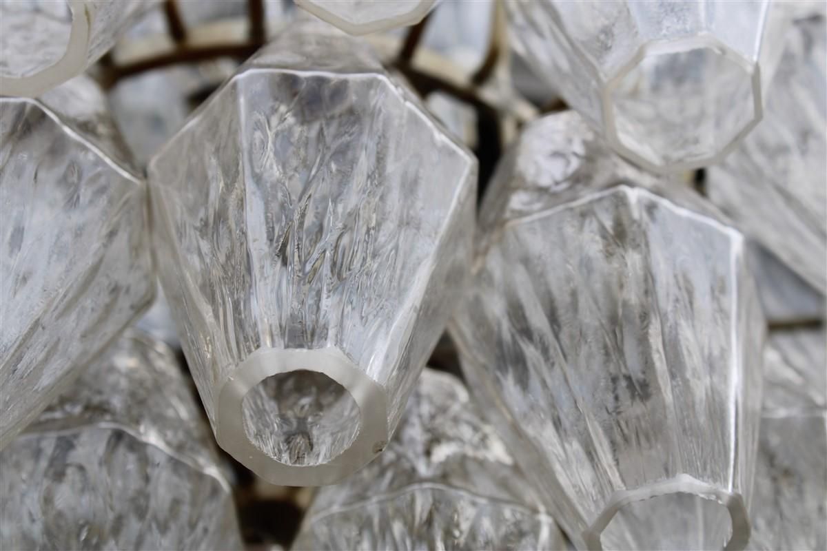 Round Murano Glass Venini Chandelier Poliedro 1950s Trasparent Italian Design photo vintage