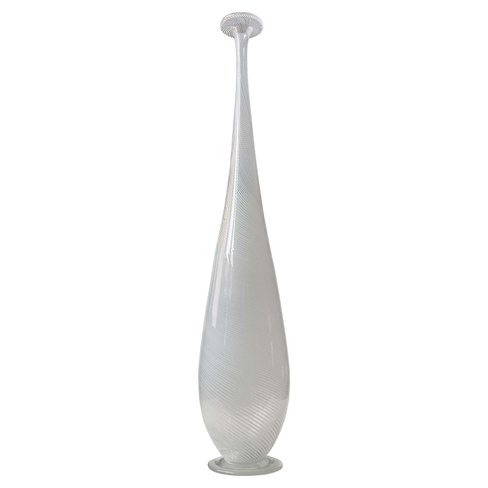 Tall & Lean White Swirl Art Glass Vase In The Style Of Dino Martens
