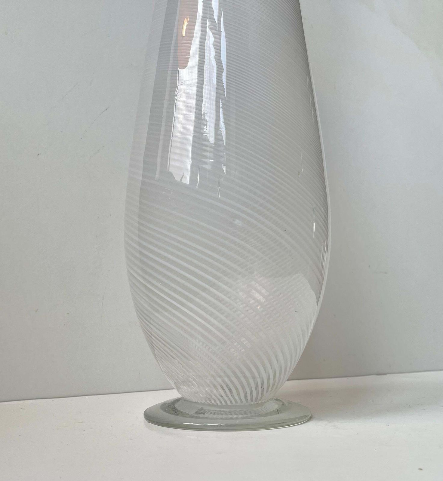 Tall & Lean White Swirl Art Glass Vase In The Style Of Dino Martens photo buy