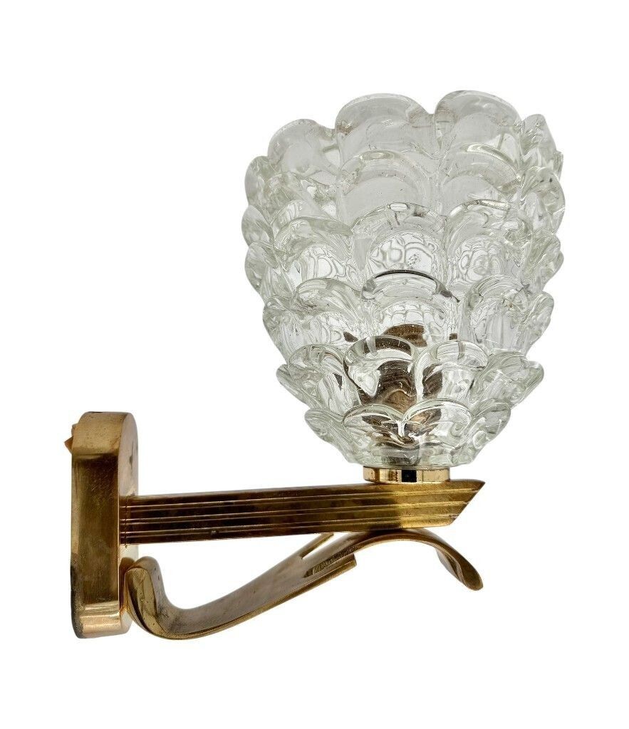 Two Pairs Of Art Deco 1940s Barovier And Toso Murano Glass And Brass Wall Sconces photo Lighting