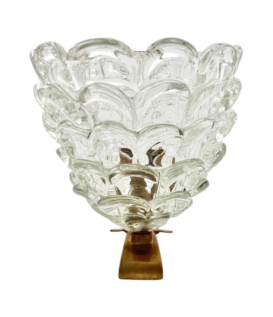 Two Pairs Of Art Deco 1940s Barovier And Toso Murano Glass And Brass Wall Sconces photo vintage