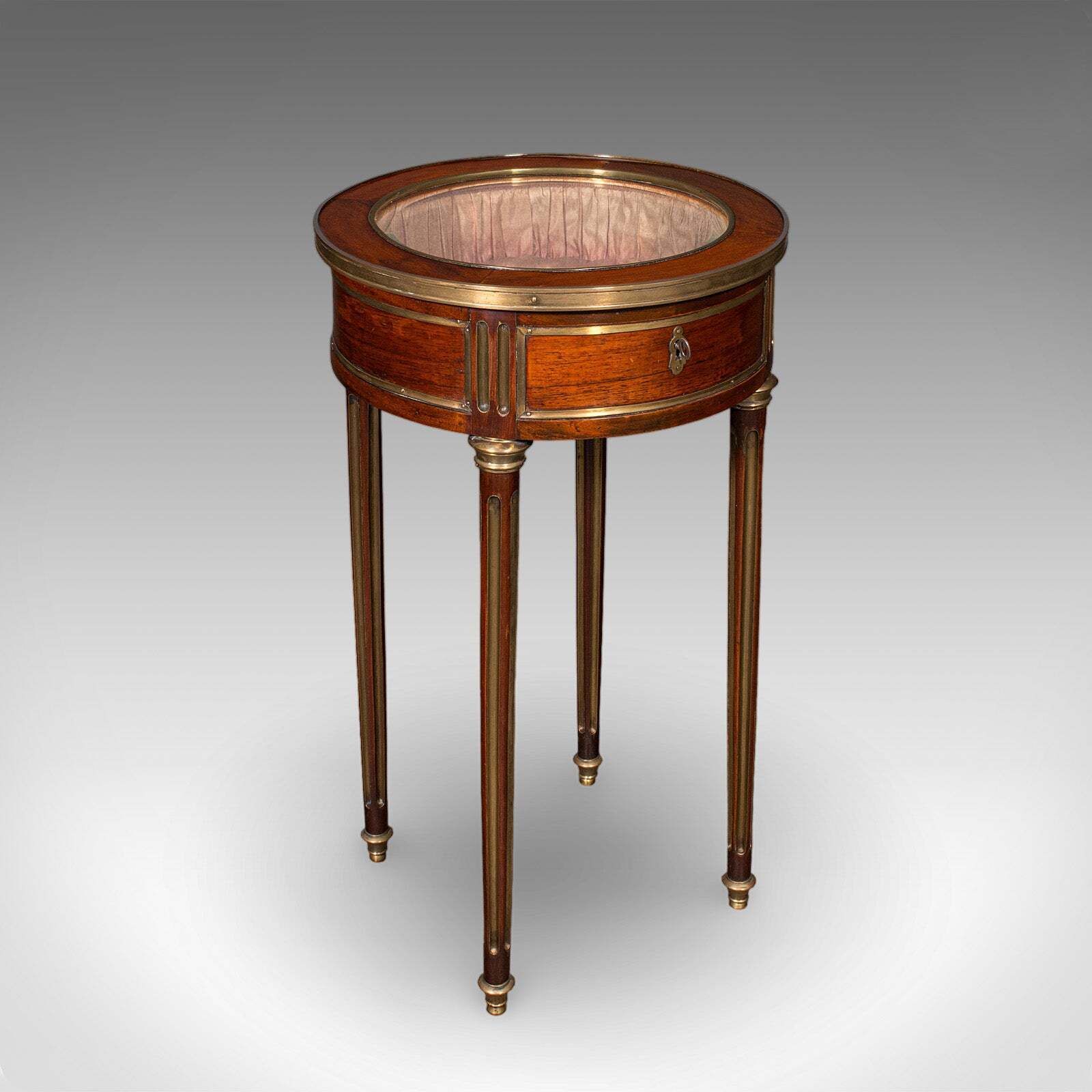 Antique Bijouterie Table, French Kingwood, Brass Glazed Vitrine, Victorian, 1870 photo furniture