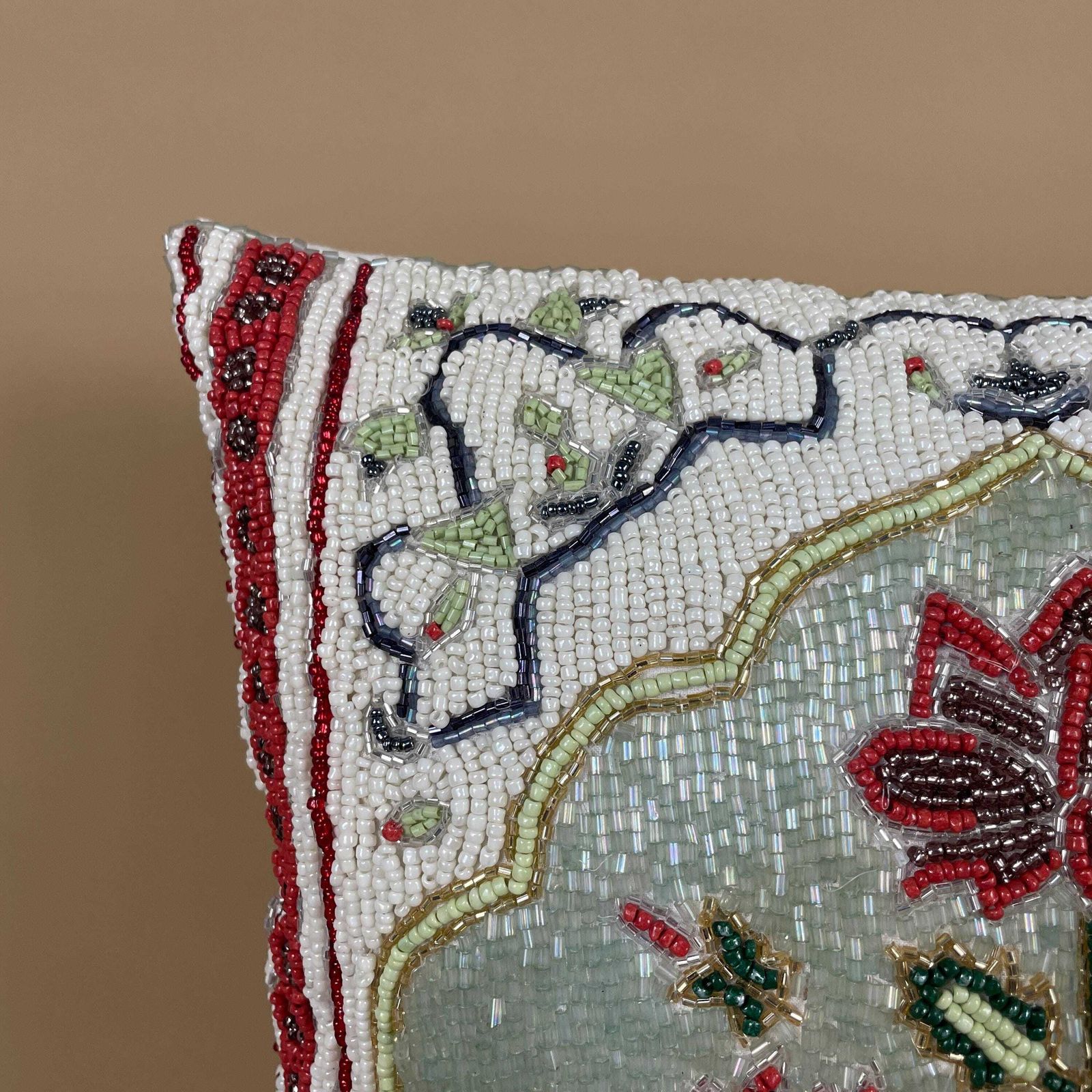 New Beaded Cushion Scatter Pillow Square 35x35 Artistic Accents Stuffed Accent Pattern Bolster Throw Decorative Floral Design White photo for sale