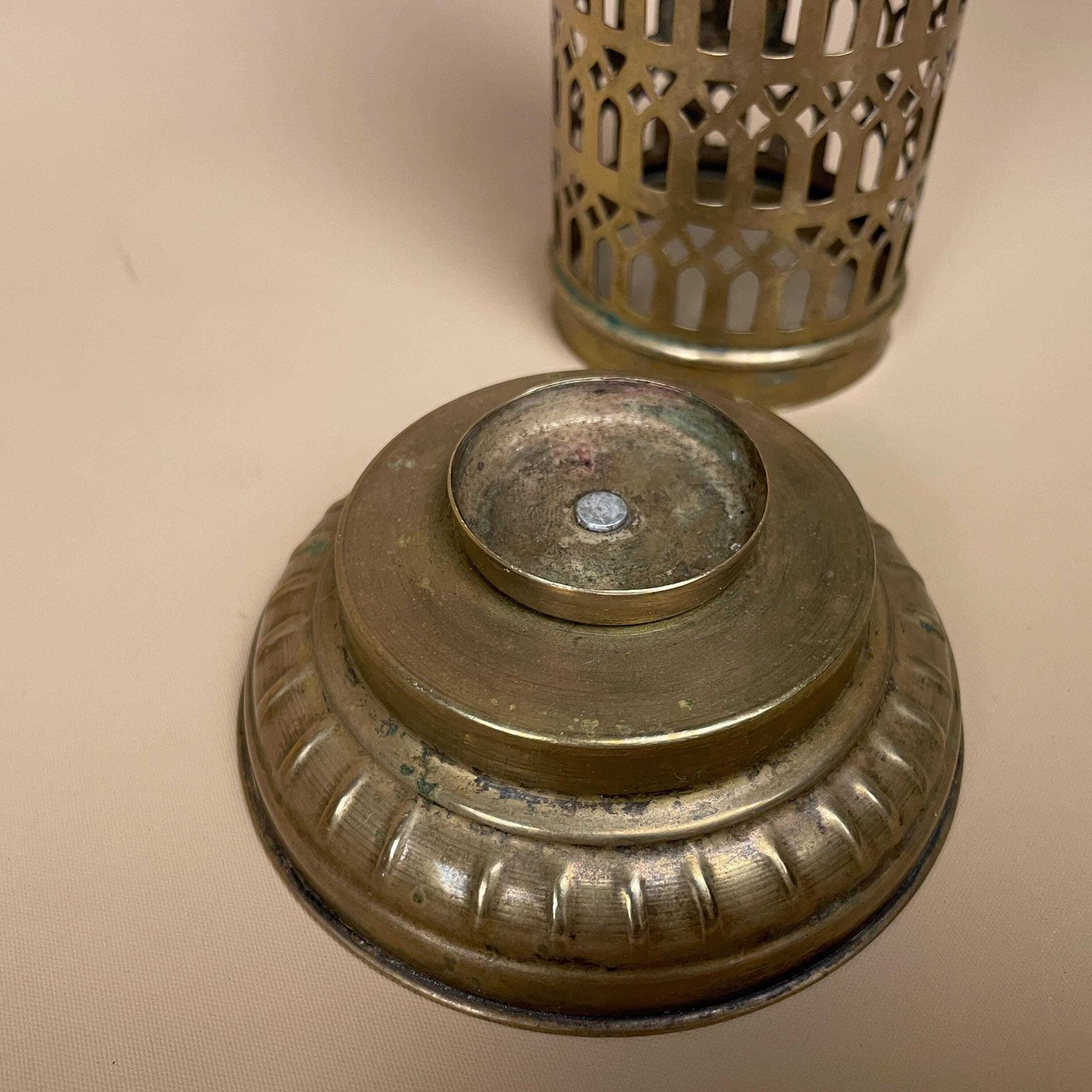 Antique Indian Gold Brass Candle Holder Ornate Vintage Lantern Metal Tea Light India Candlestick Pattern Traditional Traditional Cylinder photo buy