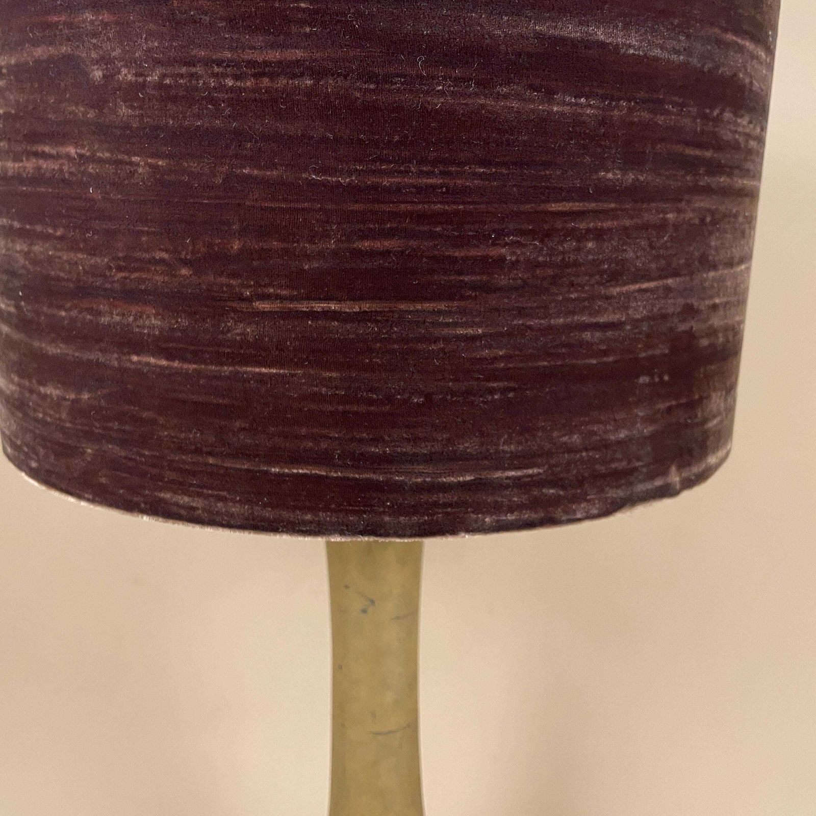 Antique Gold Lamp Light Bedside Table Oriental Brown Velvet Shade Lampshade Ornate Vintage Medium Tall Pillar photo vintage