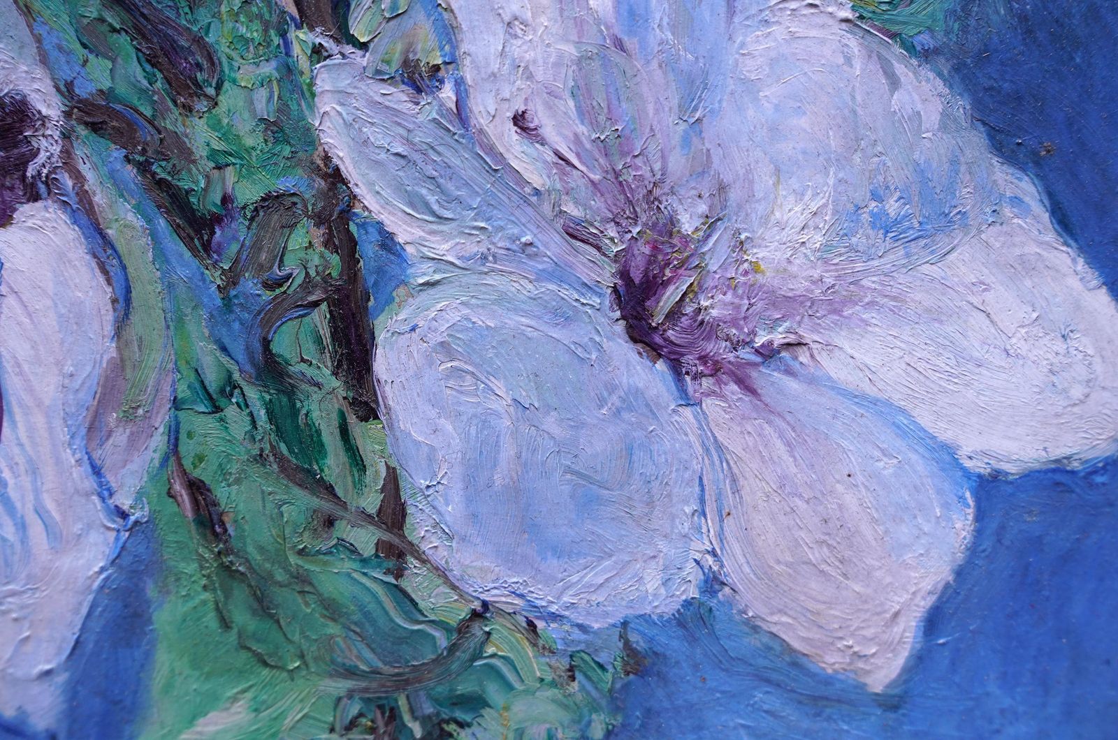 Pauline Glass Magnolias On Blue   British 70's Exhib Floral Art Oil Painting Flowers 1978 photo 2000.0