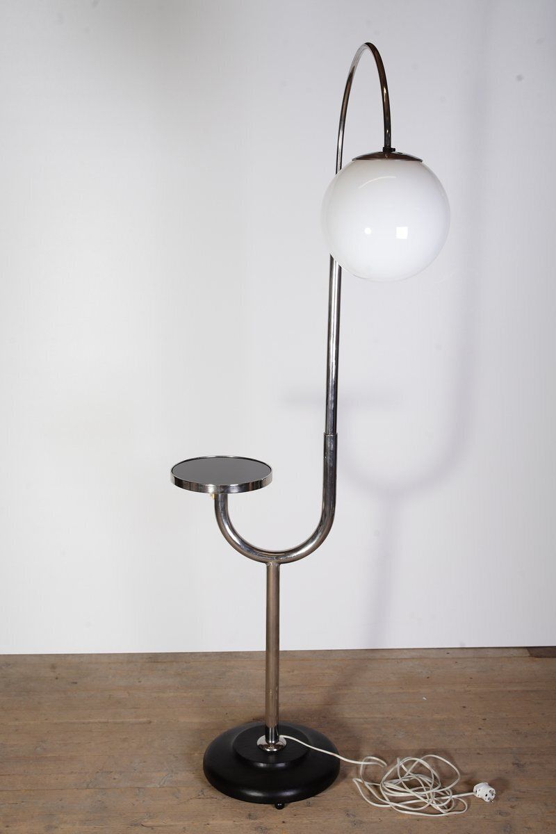 Verlichting Modernistische Chromen Vloerlamp, Voormalig Tsjecho Slowakije, Jaren 1940 photo