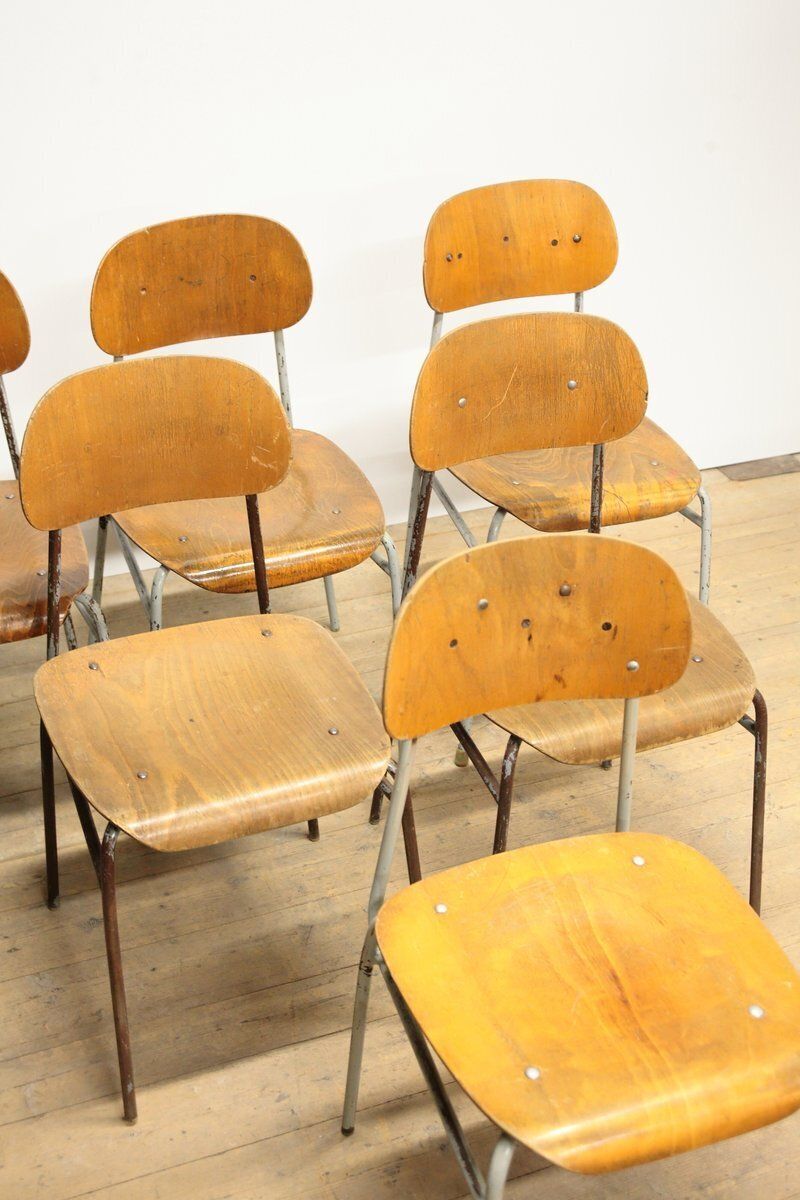 Vintage Industrial School Chairs, 1970s, Set Of 6 photo buy