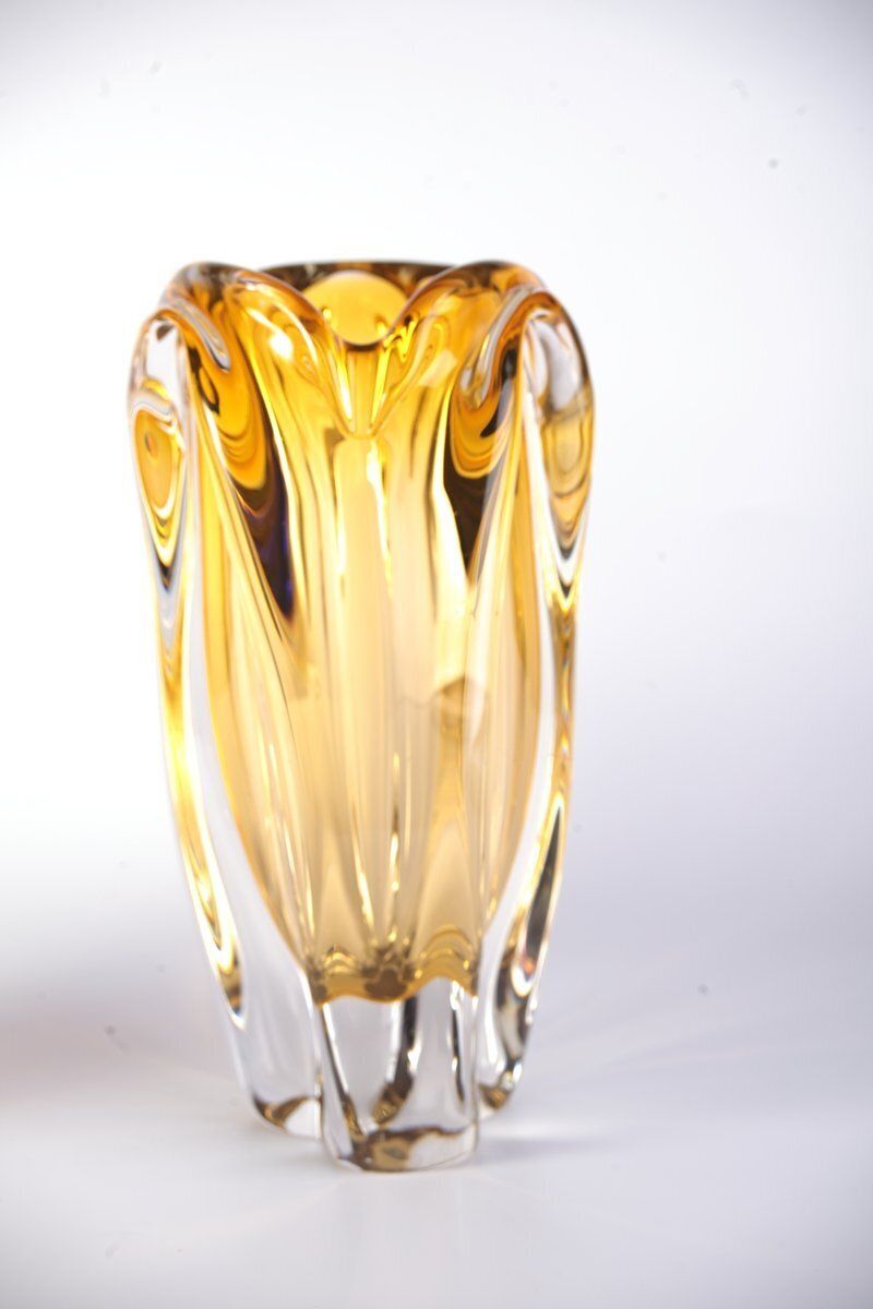 Glass Vase By Josef Hospodka For Sklarny Chribska, Czech, 1970s, Set Of 2 photo for sale