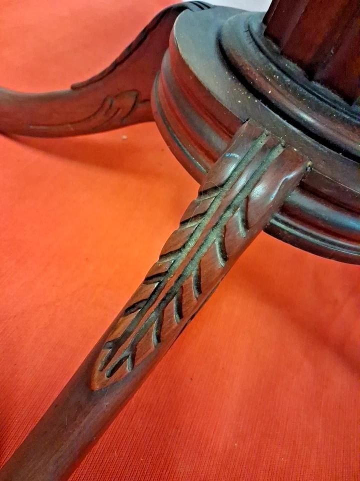 photo for sale Antique Flower Shaped Top Occasional Table With Claw Feet Leather Inlaid Top