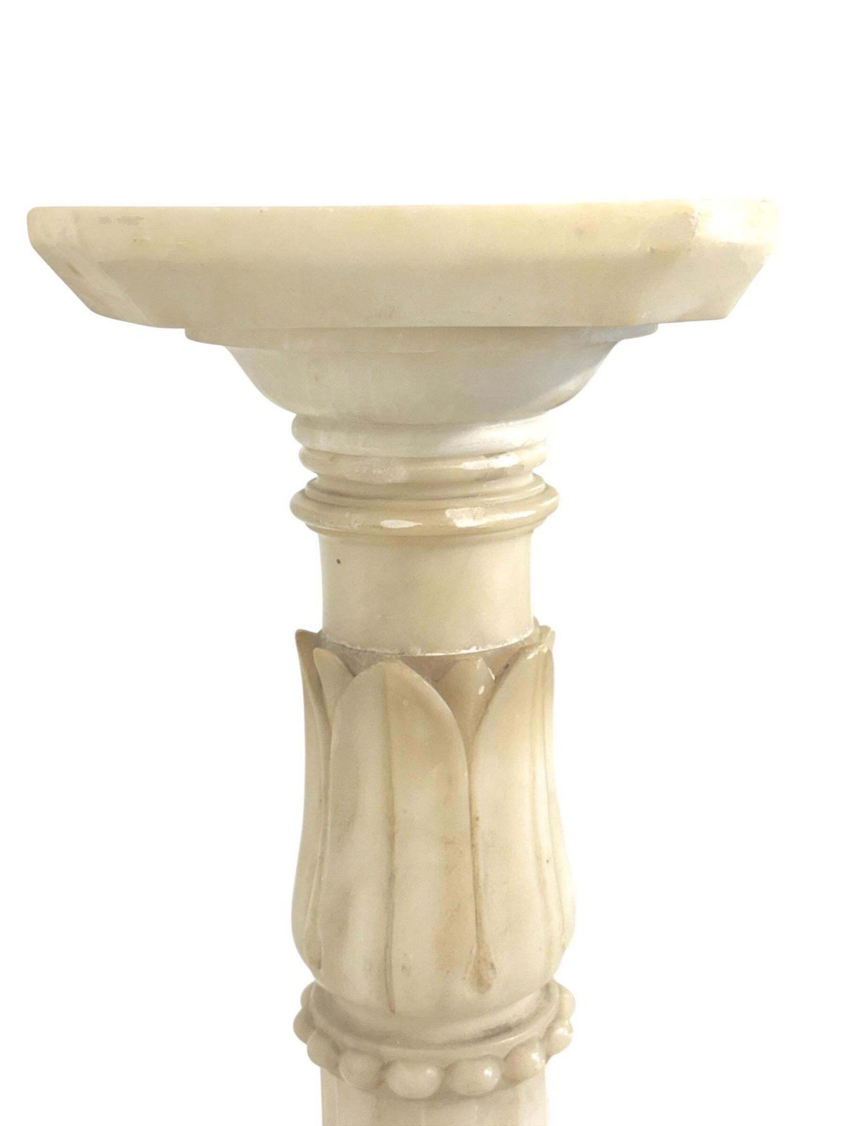 Antique Alabaster Column Pedestal With Carved Motifs photo for sale