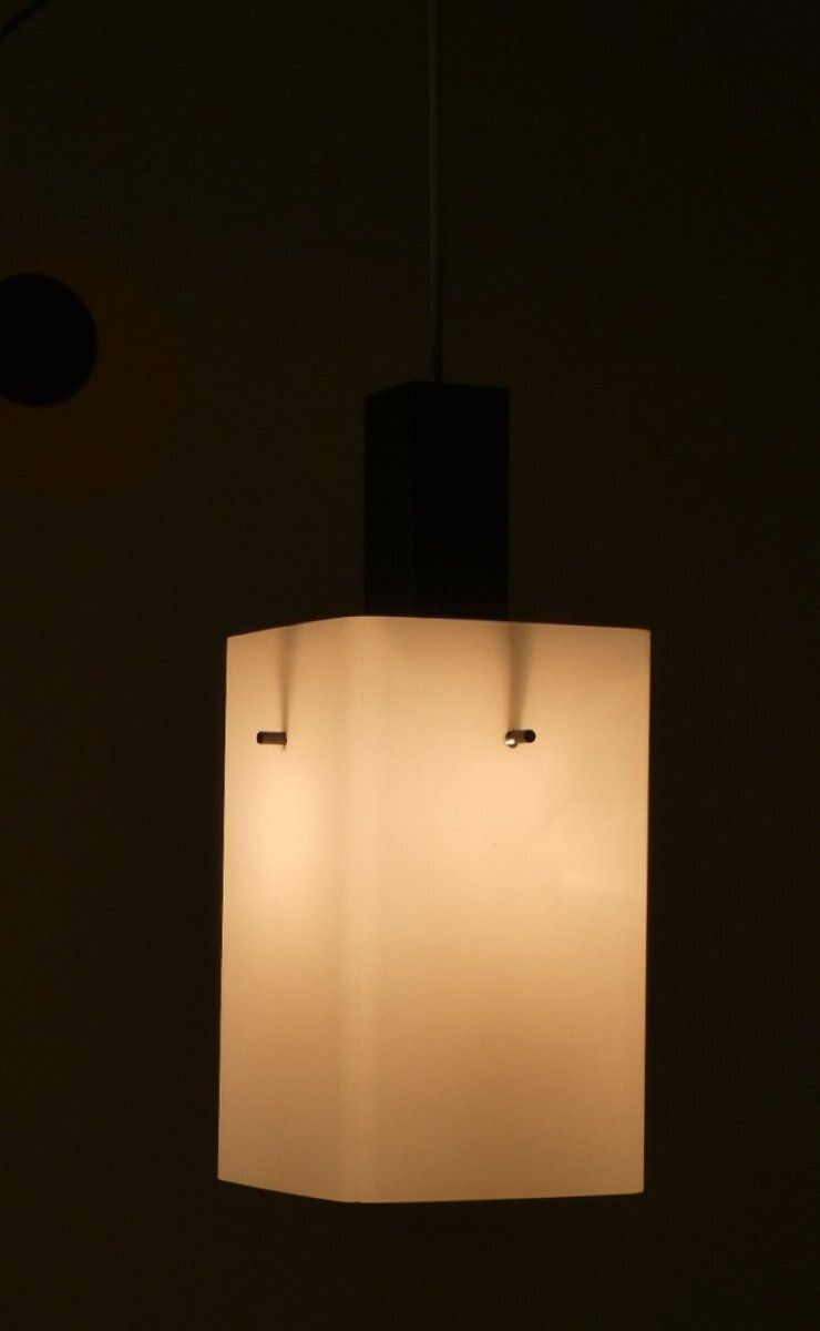 Vintage Opal Glass And Metal Pendant Lamps By Stilux Milano, 1960s, Set Of 2 photo Lighting