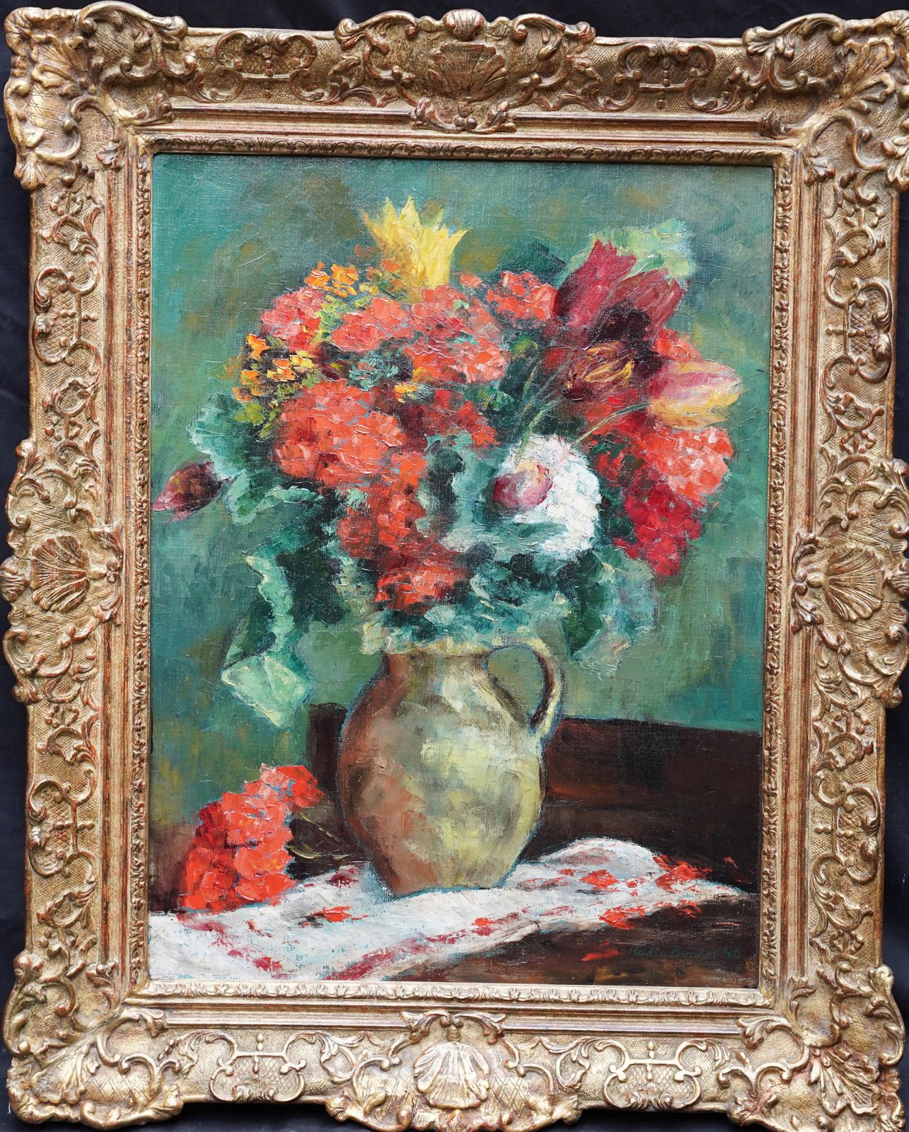 Nadia Benois Still Life Of Flowers In Jug   Post Impressionist 1940's Art Floral Oil Painting 1946