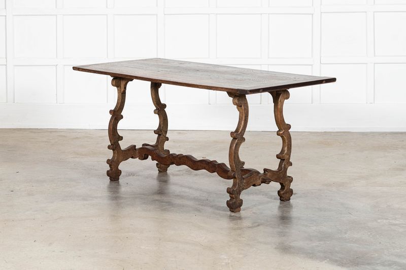 19thc Spanish Oak Trestle Table photo vintage