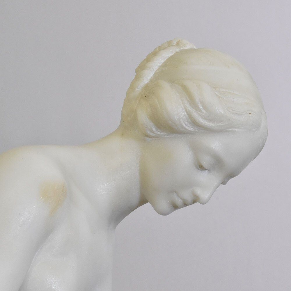 Antique Statues, Marble, Woman Sculpture, Young Girl Bathing, Signed Pugi, XIX Century. (Stma104) photo Art