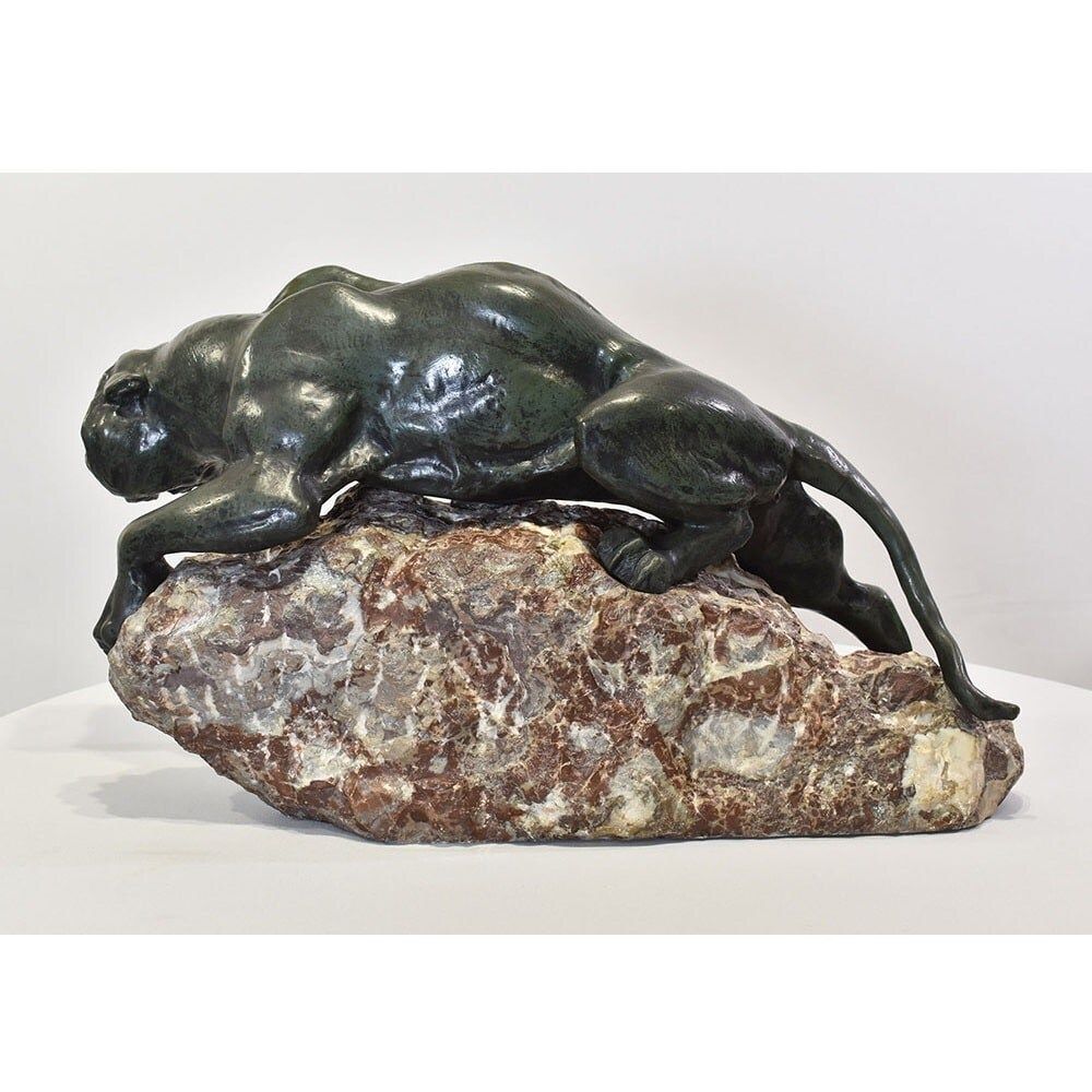 Antique Bronze Statues, Giacomo Merculiano, Large Crouching Lioness, Art Deco, XX Century. (Stb103) photo 3800.0