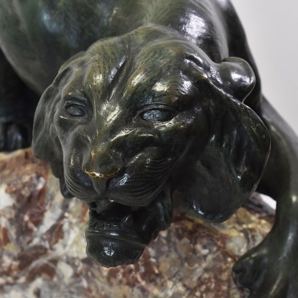 Antique Bronze Statues, Giacomo Merculiano, Large Crouching Lioness, Art Deco, XX Century. (Stb103) photo vintage