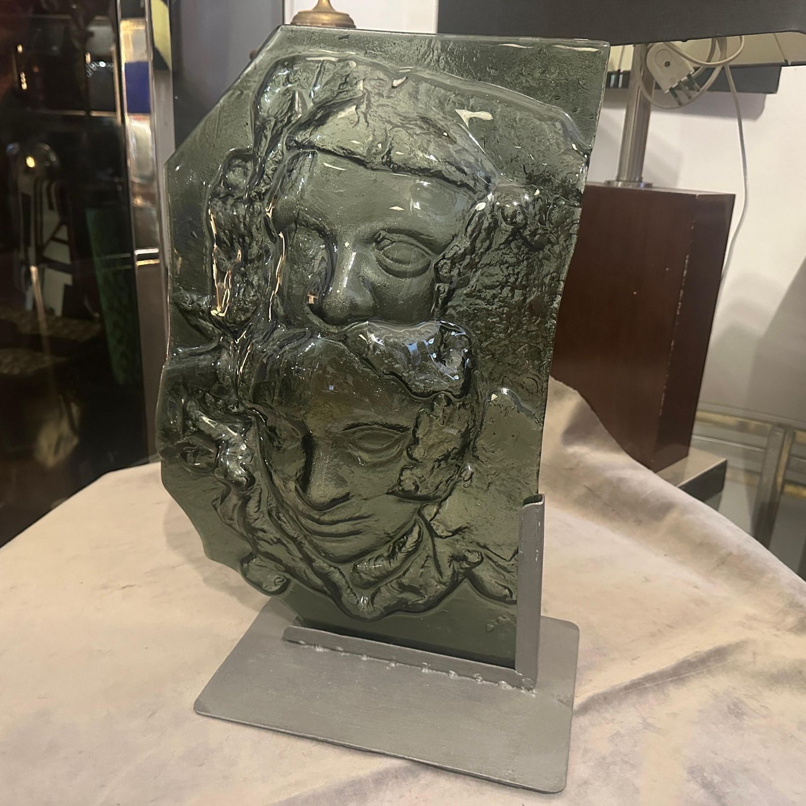 1980s Abstract Grey Murano Glass Sculpture By La Fucina Degli Angeli photo for sale