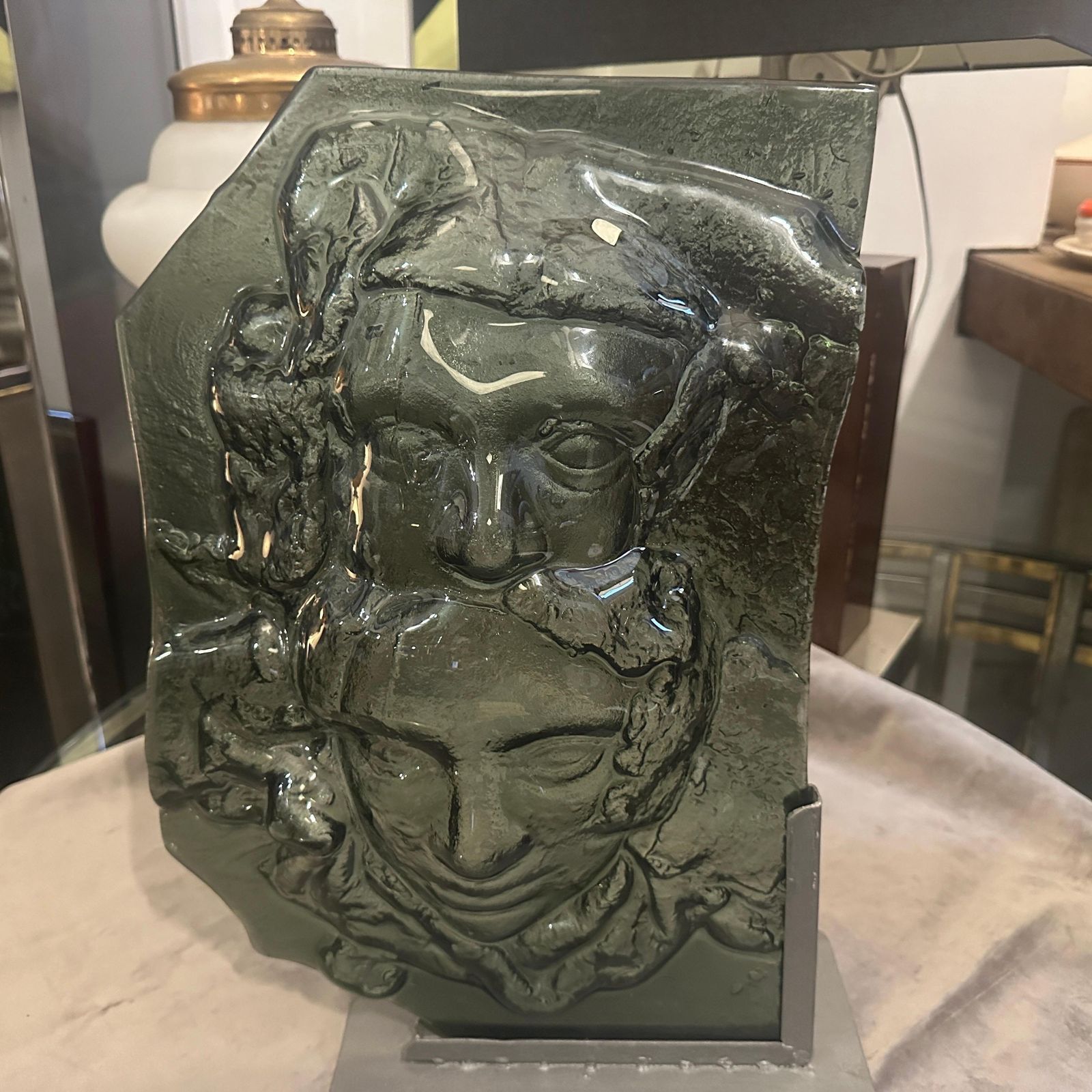 photo vintage 1980s Abstract Grey Murano Glass Sculpture By La Fucina Degli Angeli
