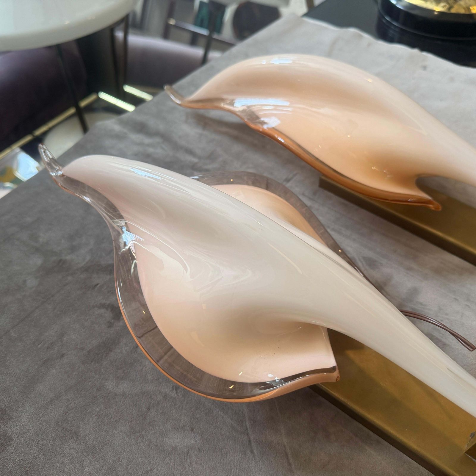 Two 1970s Mid Century Modern Pink Murano Glass Leaf Wall Sconces By Franco Luce photo furniture