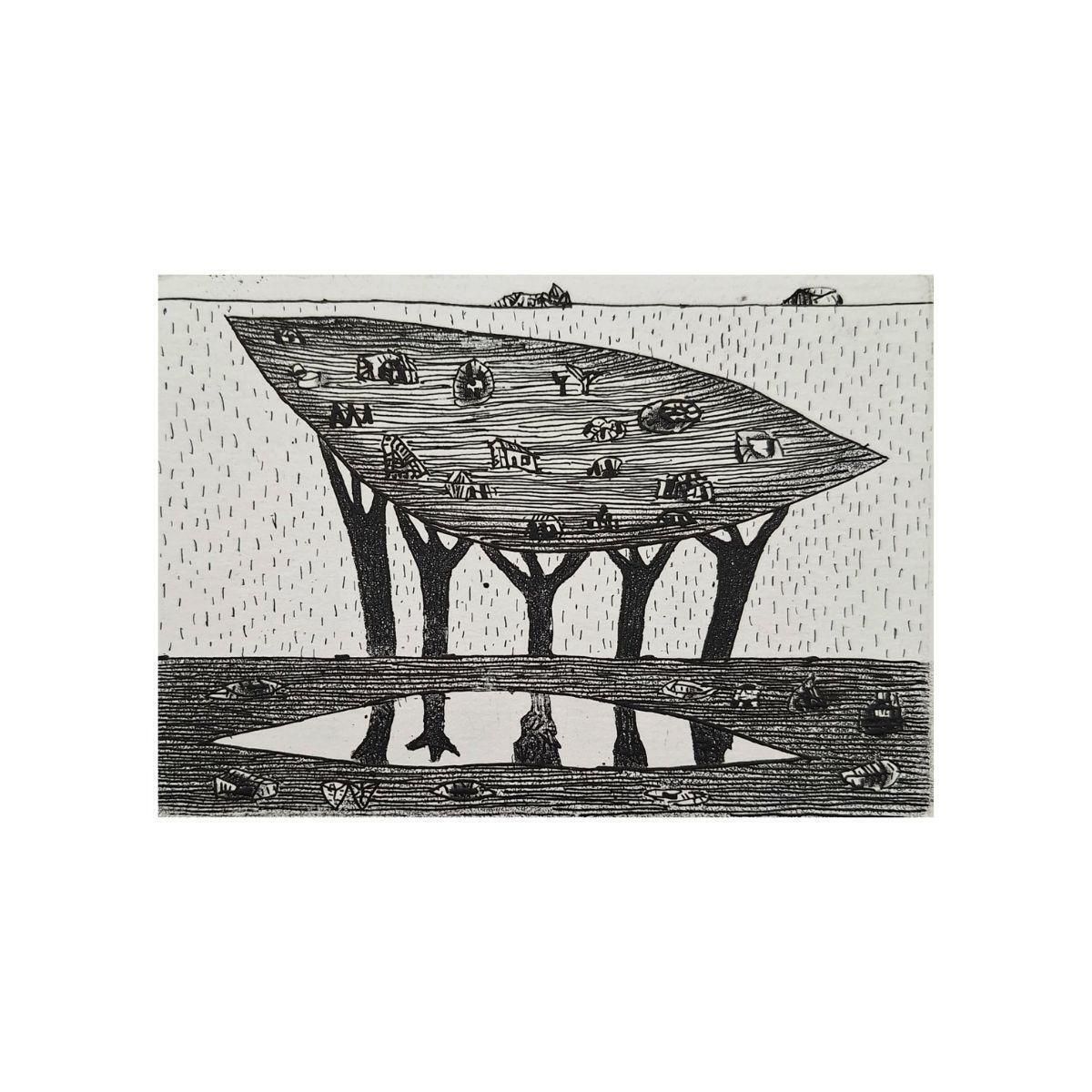 Jerzy Dmitruk Childhood Sky   21st Century, Contemporary Etching, Black And White 2011
