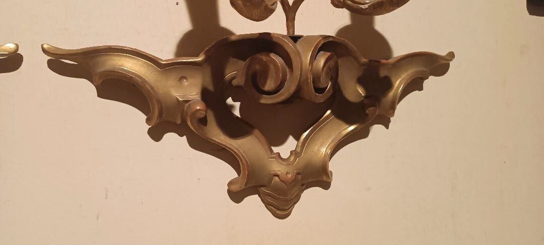 Pair Of Antique 19th Century Giltwood Wall Sconces photo vintage