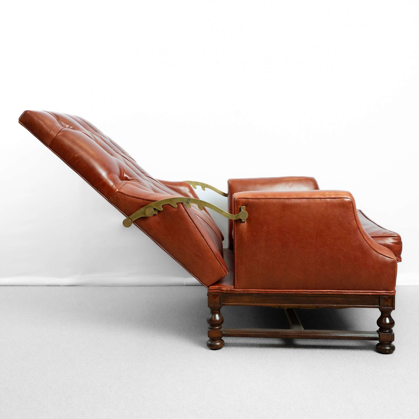 French 19th Century Leather Reclining Armchair photo vintage