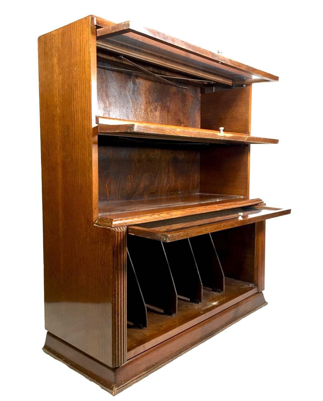 Antique 1950s Wooden Display Barristers Style Bookcase Cabinet With Glazed Doors photo furniture