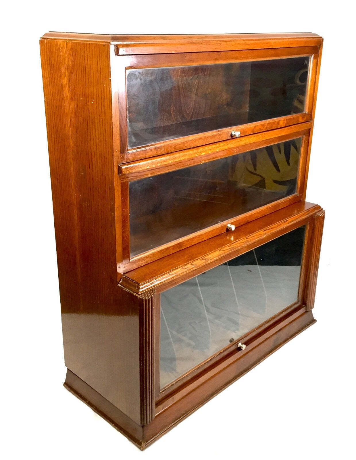 Antique 1950s Wooden Display Barristers Style Bookcase Cabinet With Glazed Doors photo 395.0