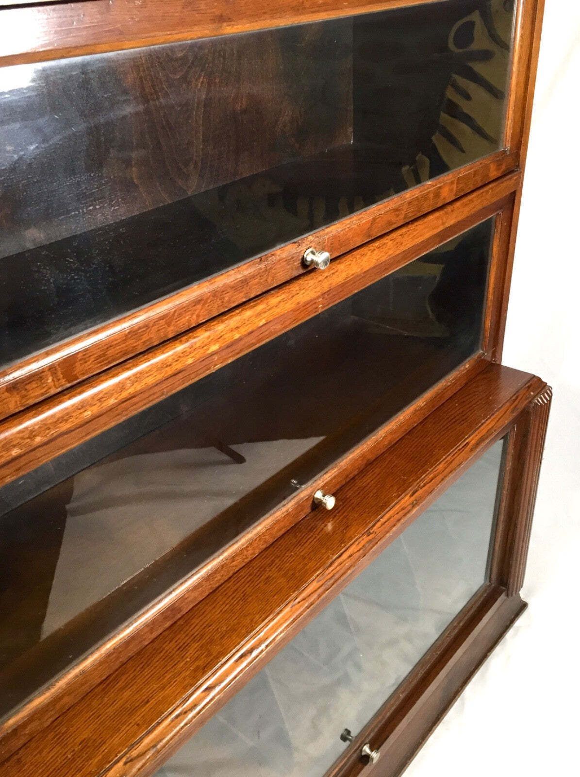 Antique 1950s Wooden Display Barristers Style Bookcase Cabinet With Glazed Doors photo vinterior