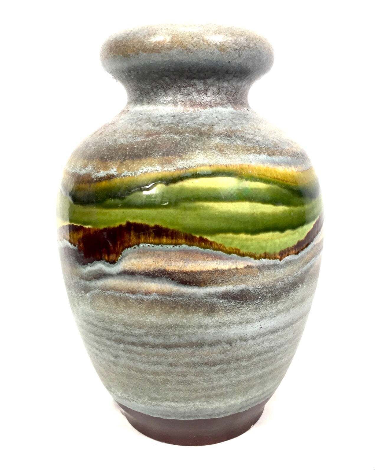 Vintage Large West German Pottery Vase Green / Grey / Brown / Retro 1970s