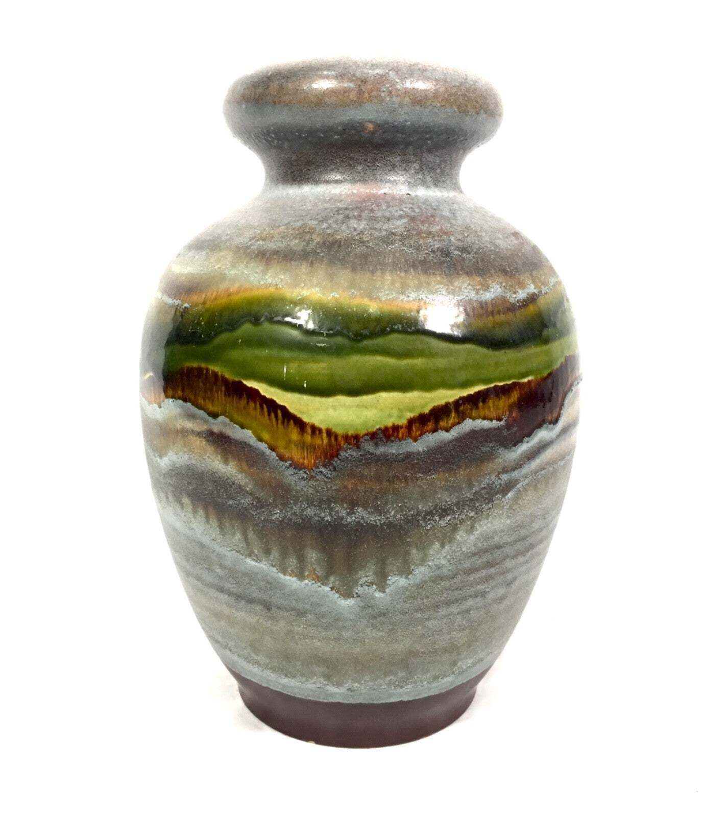 Vintage Large West German Pottery Vase Green / Grey / Brown / Retro 1970s photo for sale