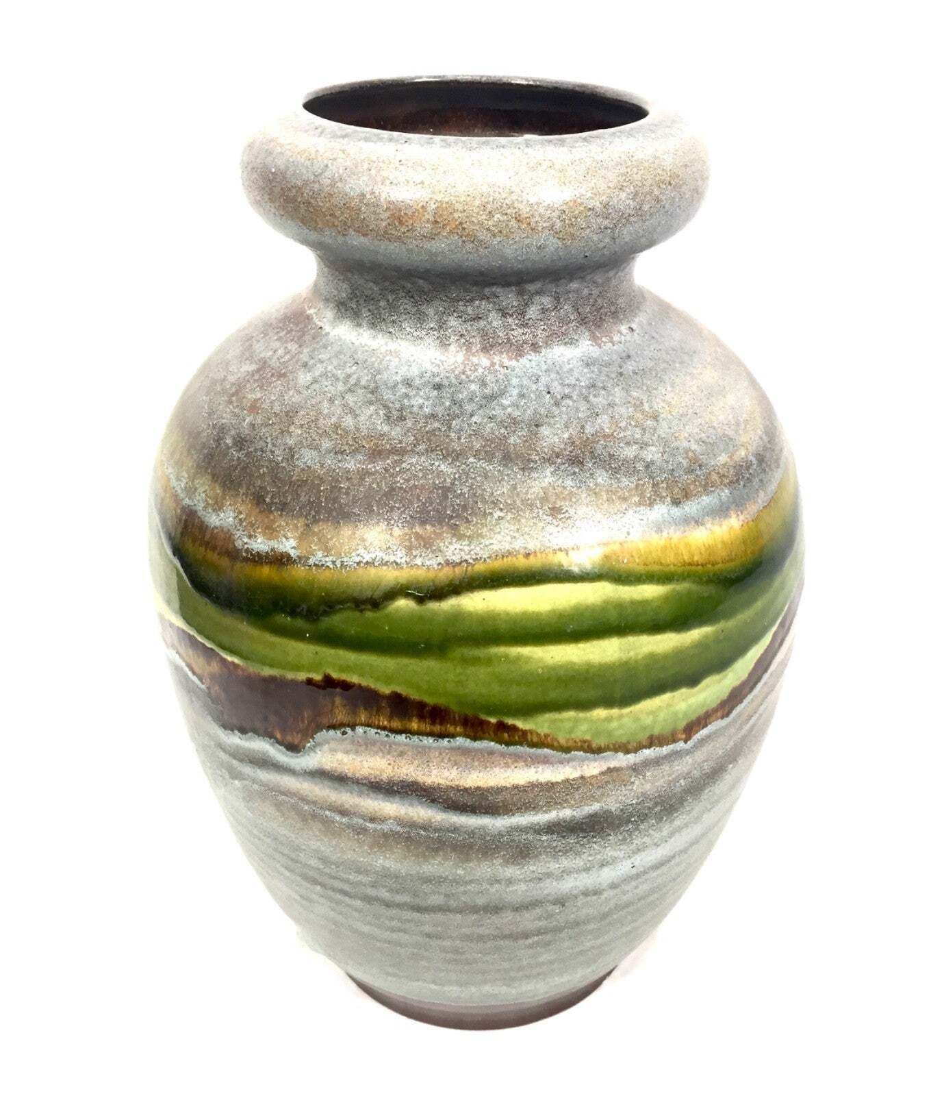 Vintage Large West German Pottery Vase Green / Grey / Brown / Retro 1970s photo Home Decor