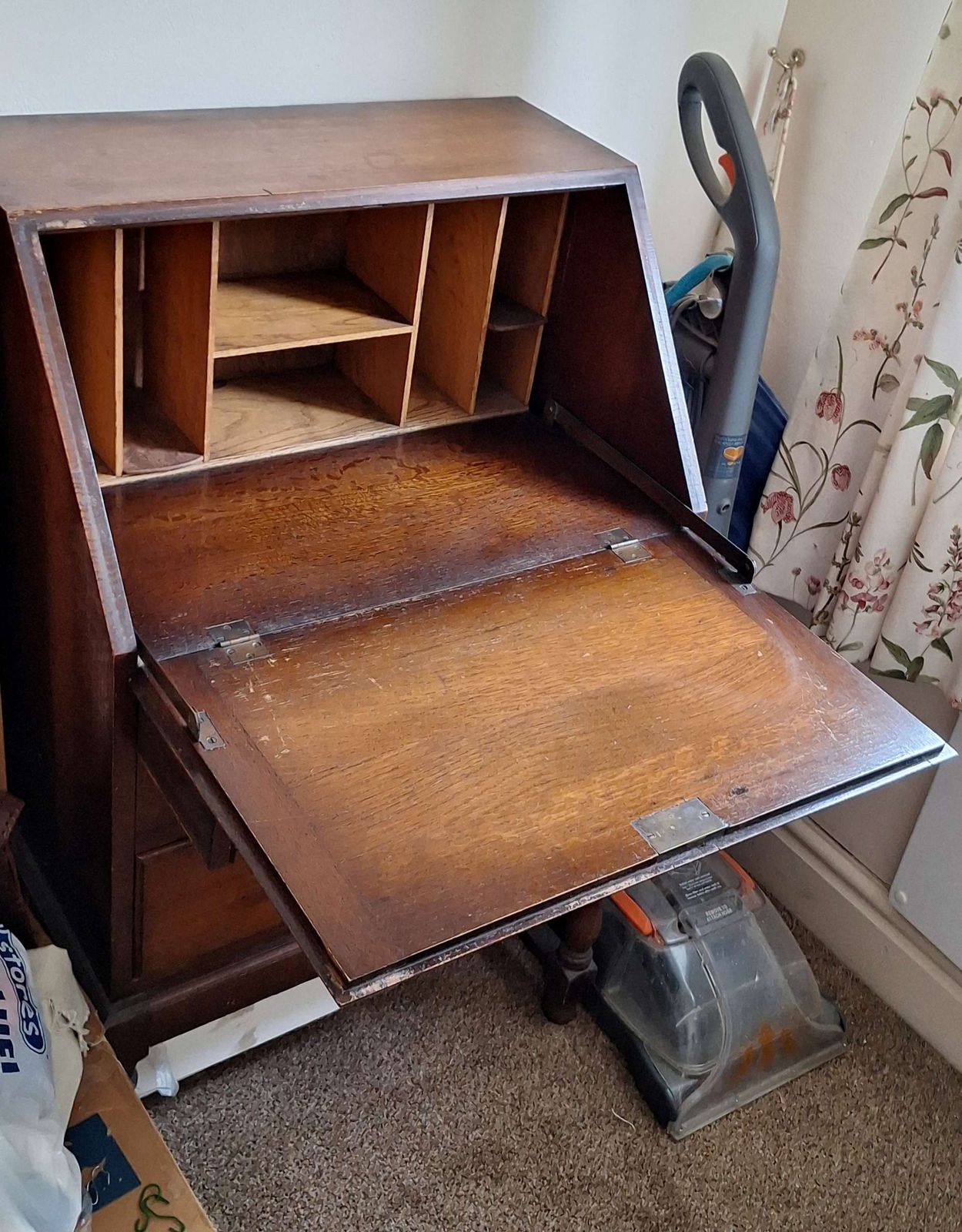 Vintage Mid 20th Century Oak Writing Bureau With Drop Down Front (Lockable) & 2 Drawers photo furniture