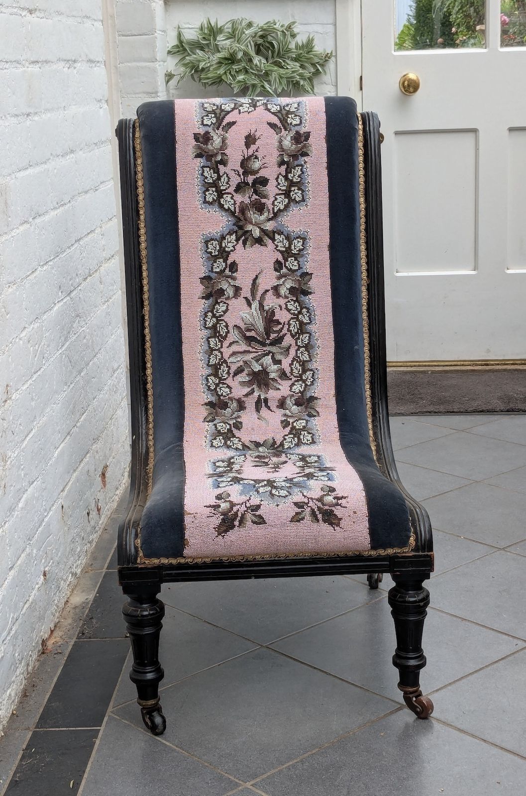 Beaded Wood And Velvet Occasional Chair