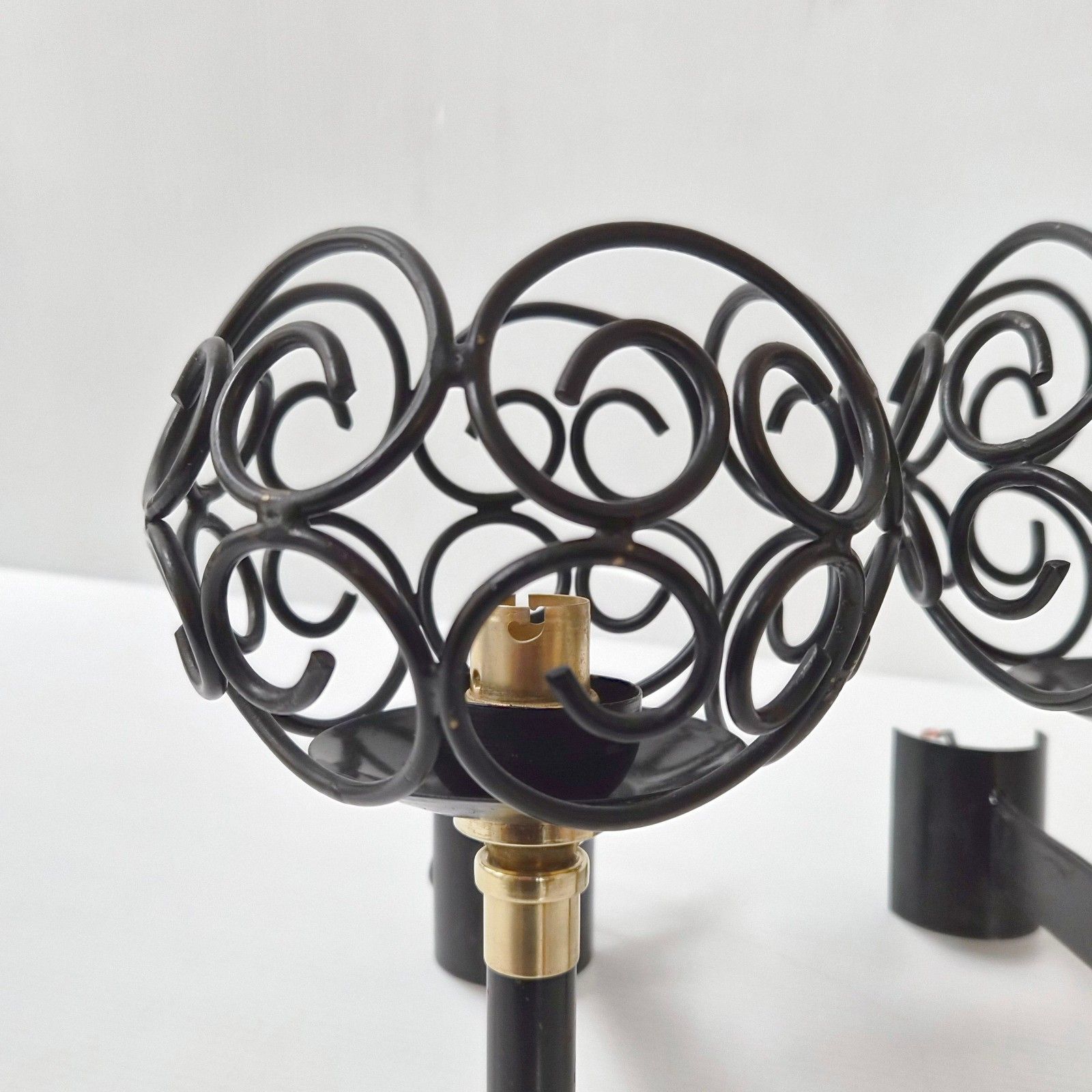 Pair Of Vintage 1950s Black Lacquer Metal & Gold Brass Sconces 50s Rockabilly photo 234.0