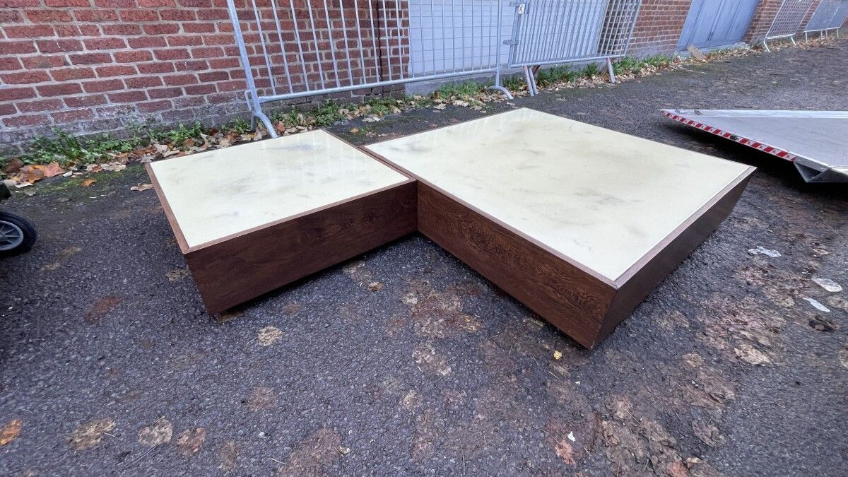 photo buy Jef Verbrak, Set Of 2 Coffee Tables (Paintings) In Wenge Wood, Minimalist Modernist Design, Ca 1970