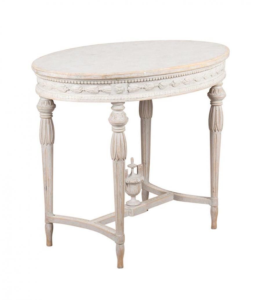 20th Century Swedish Gustavian Style Oval Table With Carved Decorative Detailing photo for sale