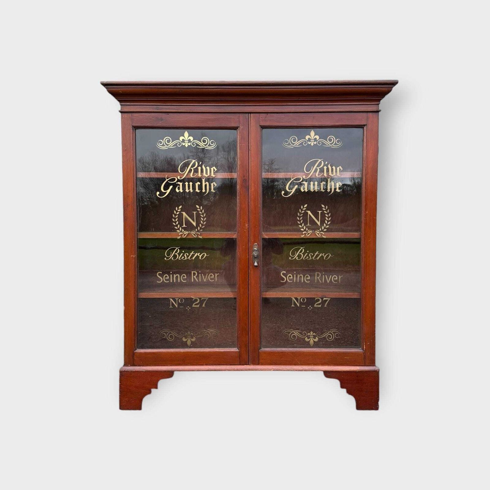 Early 20c 2 Door Glazed Bookcase Cupboard With Later Lettering photo Furniture