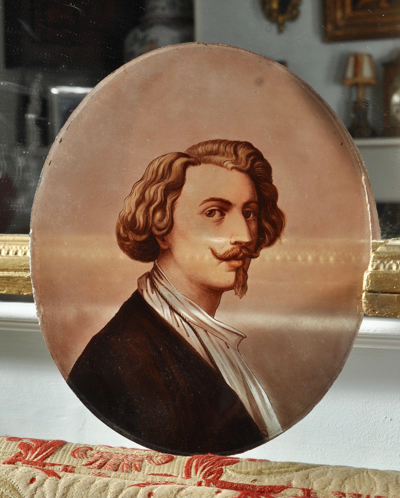 A Superb Antique C19th Reverse Glass Painted Portrait Of Sir Anthony Van Dyck photo for sale